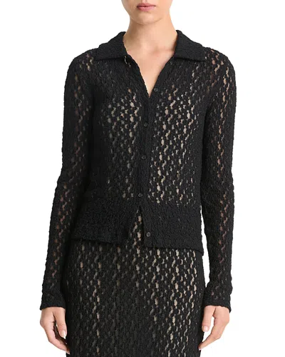 Vince Smocked Collared Top In Black