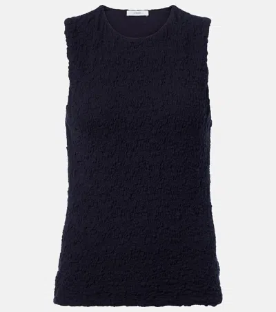 Vince Smocked Cotton-blend Top In Blue