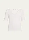 Vince Smocked Elbow-sleeve V-neck Top In Off White