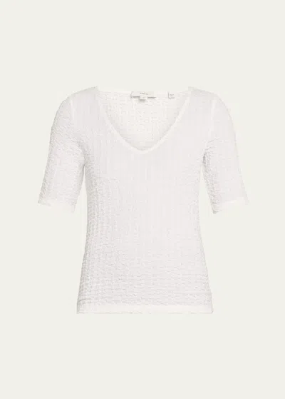 Vince Smocked Elbow-sleeve V-neck Top In Off White