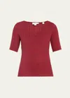 Vince Smocked Elbow-sleeve V-neck Top In Raspberry