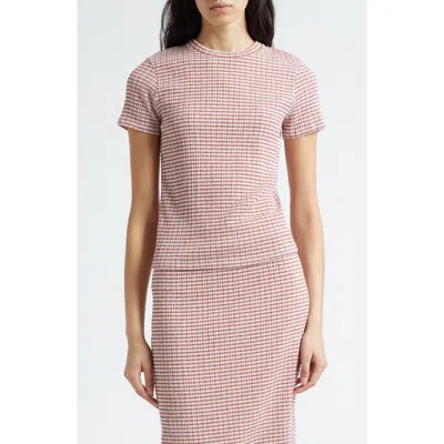 Vince Smocked Gingham T-shirt In Animal Print