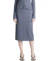 Vince Smocked Cotton Blend Midi Skirt In Blue