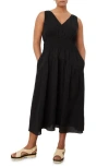 Vince Smocked Tiered Midi Dress In Black