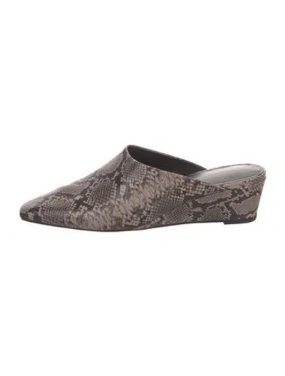 Pre-owned Vince Snakeskin Animal Print Mules In Neutral