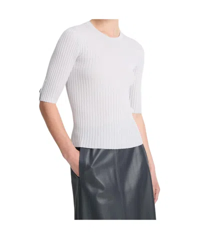 Vince Snap Elbow-sleeve Top In Off White/ Salt