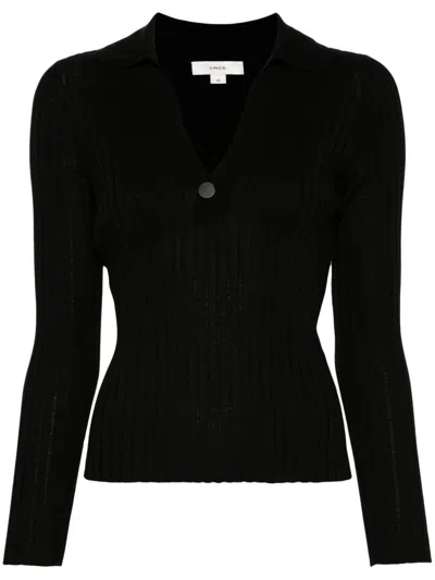 Vince Snap Polo Sweater In Schwarz