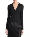 Vince Ribbed Polo Top In Black