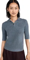 Vince Soft Boucle Short Sleeve Polo Lake Stone In Lake Stone