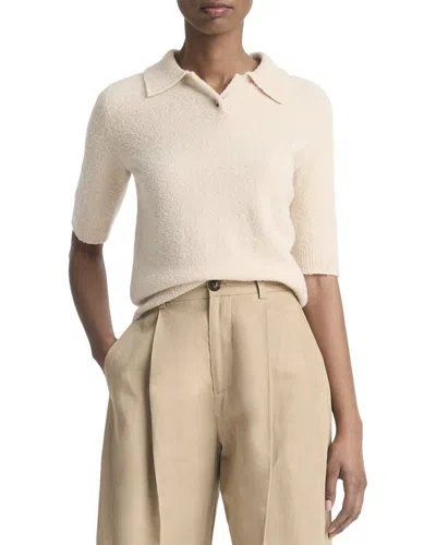 Vince Soft Boucle Silk & Cashmere-blend Polo Shirt In Brown