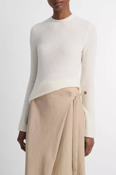 VINCE SOFT BOUCLÉ SILK-BLEND CREW NECK SWEATER IN IVORY 