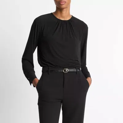 Vince Soft Gathered Blouse Top In Black