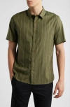 Vince Soft Stripe Short Sleeve Button-up Shirt In Green