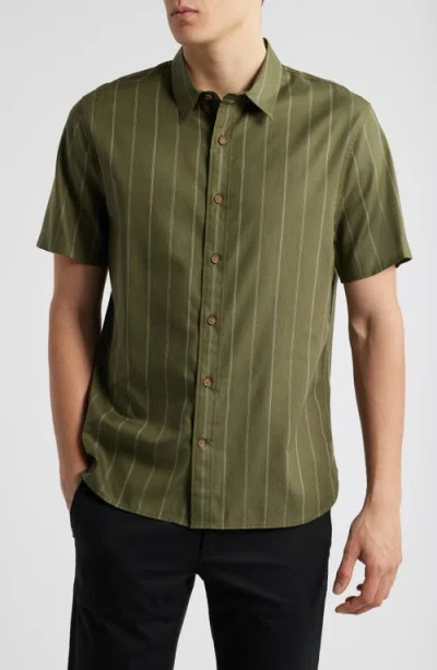Vince Soft Stripe Short Sleeve Button-up Shirt In Green