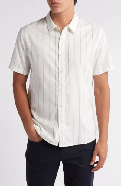 Vince Soft Stripe Short Sleeve Button-up Shirt In Classic Cream/nocturn