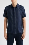 Vince Soft Stripe Short Sleeve Button-up Shirt In Blue