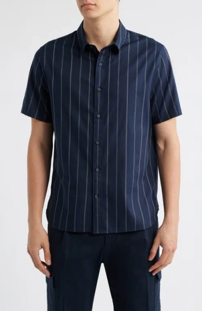 Vince Soft Stripe Short Sleeve Button-up Shirt In Blue