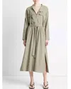 Vince Soft Utility Shirt Dress In Light Sea Fern In Beige