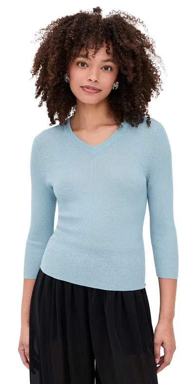 Vince Solid High V Neck Long Sleeve Pullover Clearwater In Blue