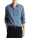 Vince Solid Linen Button Down Shirt In Blue