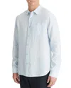 Vince Solid Linen Button Down Shirt In Blue
