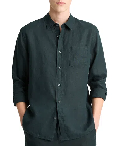 Vince Solid Linen Button Down Shirt In Green