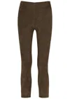 Vince Split-cuff Suede Trousers In Brown