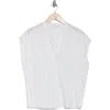 Vince Drapey Stripe Band Collar Popover In Optic White/coastal