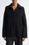Vince Spread Collar Button Front Cardigan In Black