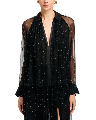 Vince Spread Collar Dot Sheer Sleeve Top In Black