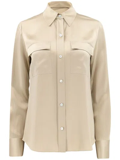 Vince Spread-collar Silk Shirt In Neutrals