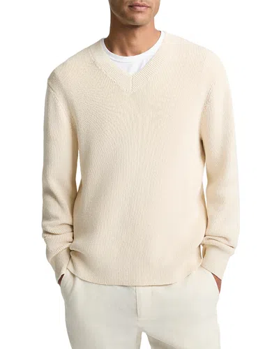 Vince Solid V-neck Cotton Blend Ribbed Sweater In Neutral