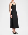 Vince Square Neck Crossover Detail Virgin Wool Blend Dress In Black