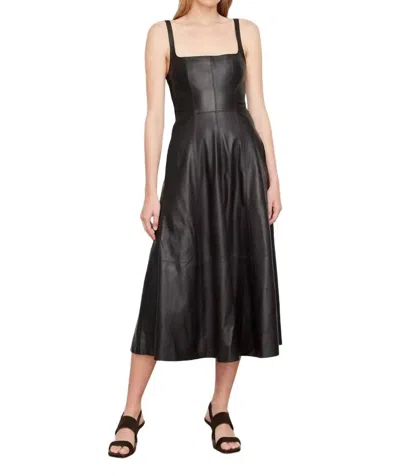 Vince Square Neck Leather Dress In Black