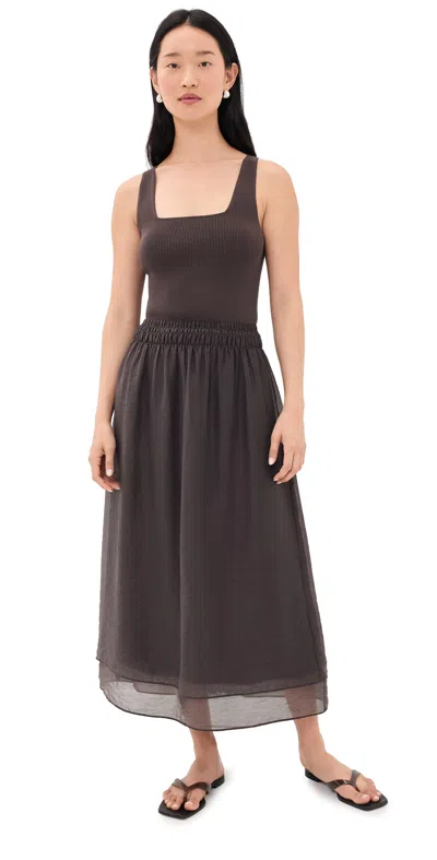 Vince Square Neck Mixed Media Dress Iron In Gray