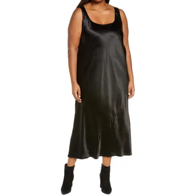 Vince Square Neck Satin Tank Dress In Black