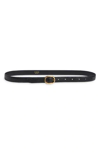 Vince Stitched Lizard Embossed Glazed Leather Belt In Black
