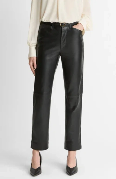 Vince Straight Leg Leather Pants In Black