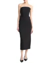 Vince Ruched Strapless Midi Dress In Black