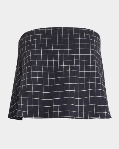 VINCE STRAPLESS TIE-BACK PLAID TOP