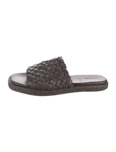 Pre-owned Vince Straw Braided Accents Slides In Brown