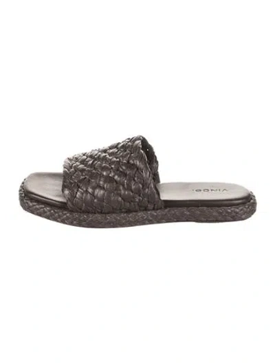 Pre-owned Vince Straw Braided Accents Slides In Brown