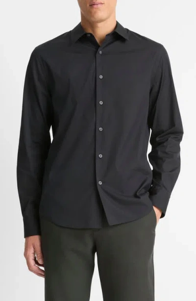 Vince Stretch Cotton Blend Button-up Shirt In Black