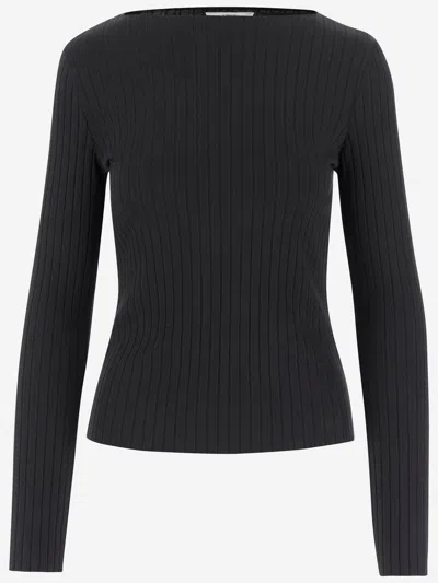 Vince Stretch Cotton Blend Sweater In Black