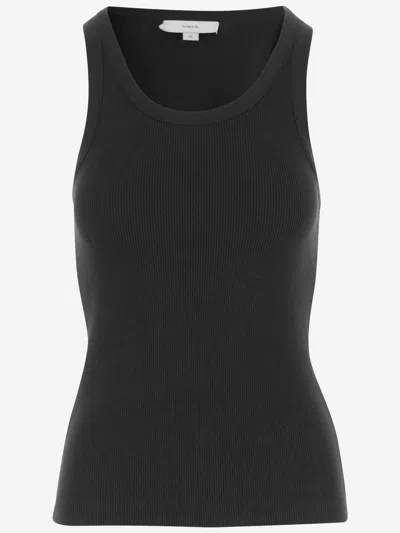 Vince Stretch Cotton Blend Tank Top In Black