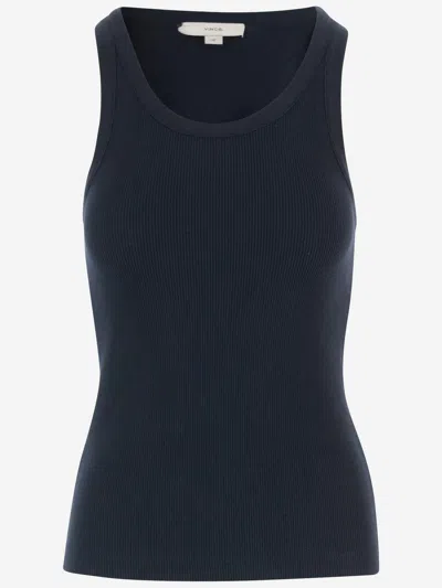 Vince Stretch Cotton Blend Tank Top In Blue