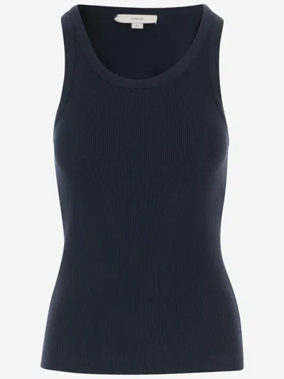 Vince Stretch Cotton Blend Tank Top In Blue