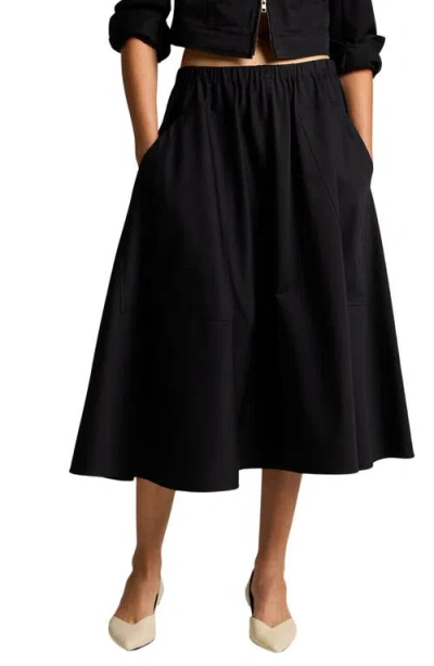 Vince Stretch Cotton Midi Skirt In Black