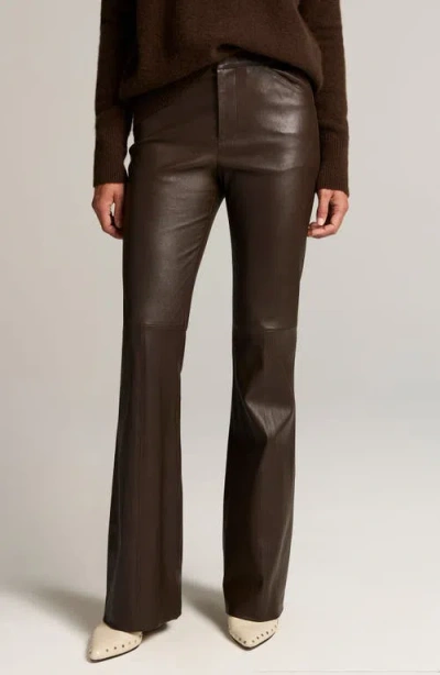 Vince Stretch Leather Flare Leg Pants In Brown