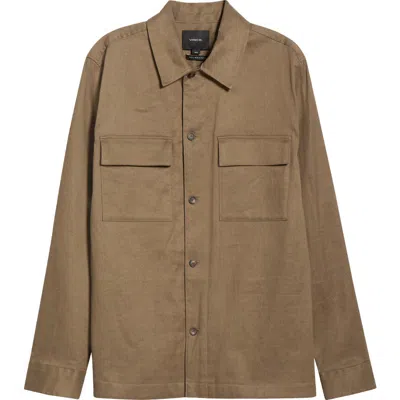 Vince Stretch Linen & Cotton Chore Coat In Blue